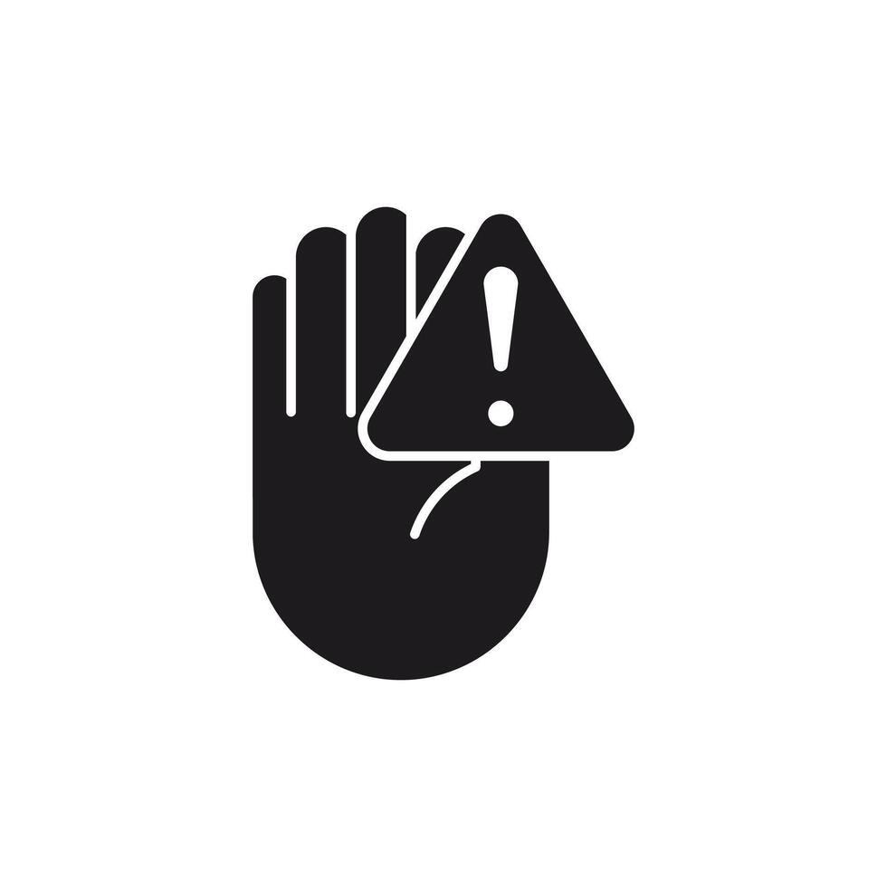 Hand with Warning Sign icon, Risk Prevention Concept. This icon uses editable glyp style eps file. vector