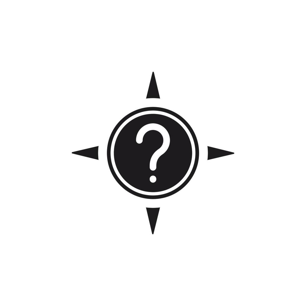 illustration of a compass icon featuring a bold question mark in the center, symbolizing uncertainty and direction-finding. This icon uses an editable glyp style eps file. vector