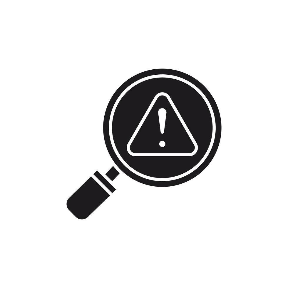 Warning Sign Icon Concept with Magnifying Glass. It depicts detection of potential threats, security vulnerabilities, or identification of critical issues. This icon uses editable glyp style eps file. vector