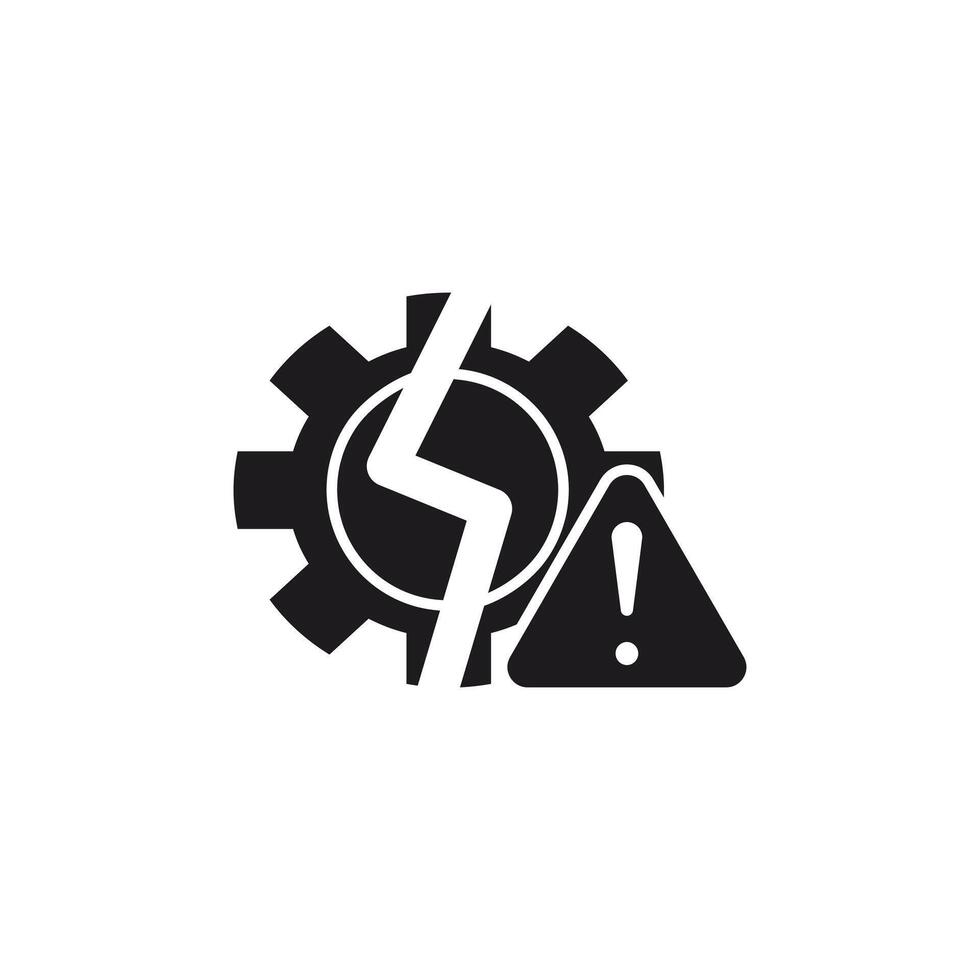 a fault warning sign featuring gears, lightning bolts, and an exclamation mark, indicating a problem with the engine or electrical system. This icon uses an editable glyp style eps file. vector