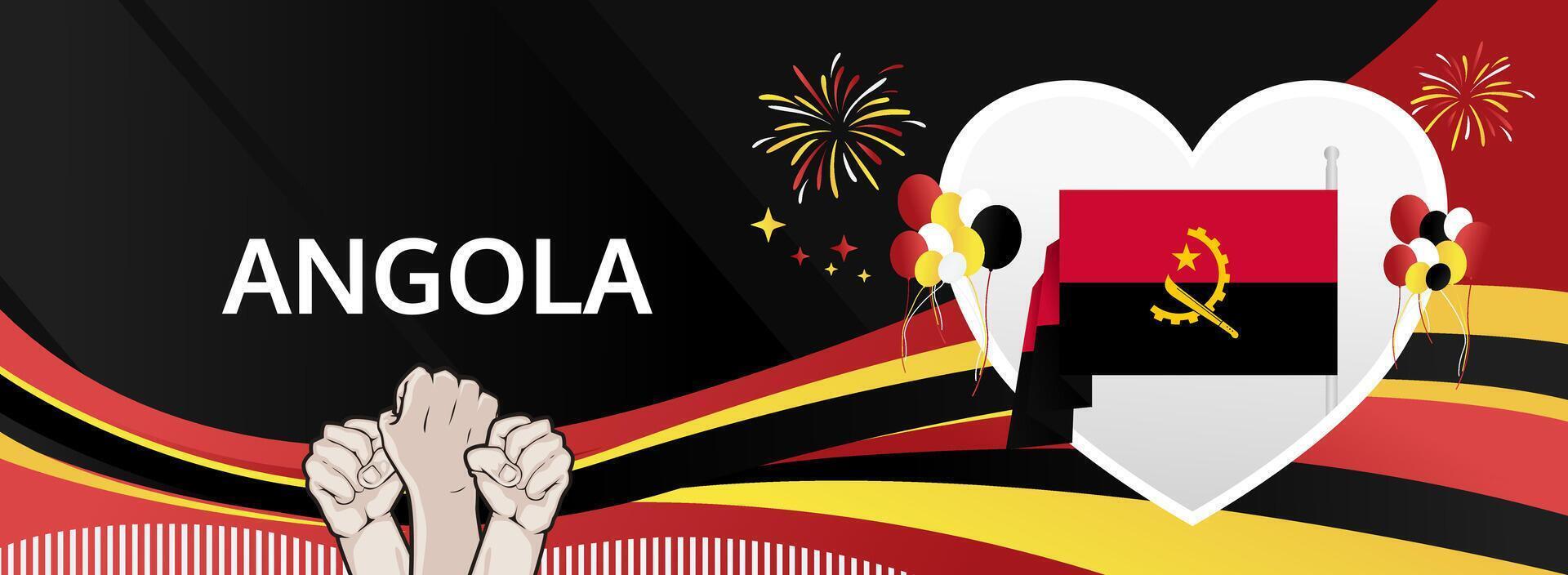 November 11 Angola Ascendant Festive modern design. Wide background showcasing red black yellow. Excellent for digital headers, social media, and commemorative designs. vector