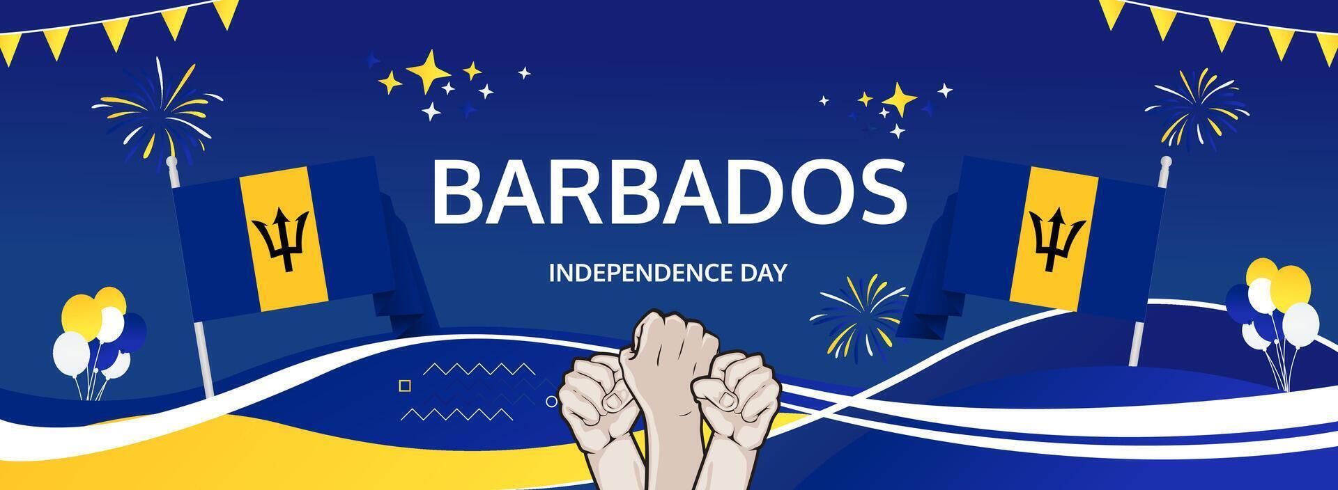 Barbados National Day greeting banner. Happy Independence Day, November 30. Modern horizontal design featuring Barbados flag colors. For posters, events. vector