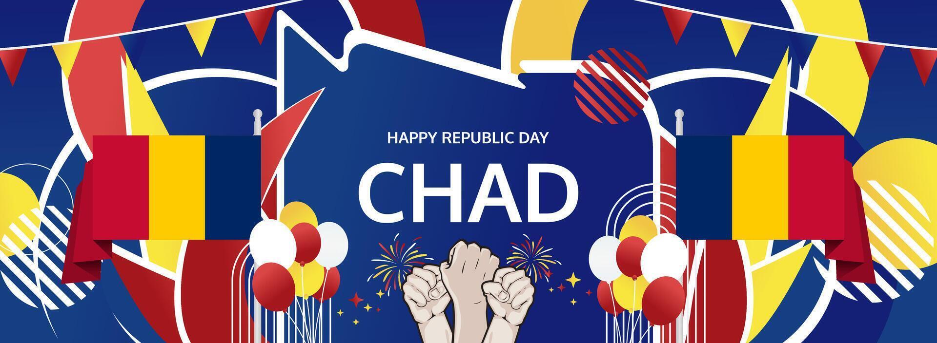 Chad Republic Day banner. Modern greeting for November 28, Happy National Day. Festive horizontal design with flag colors, ideal for posters, celebrations. vector