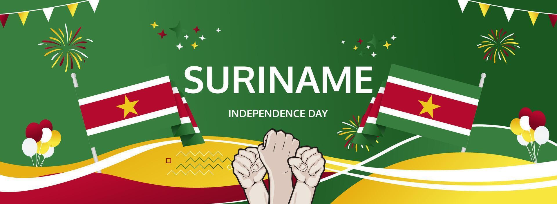 Surinamese National Day banner Nov 25. Modern greeting header. Suriname flag colors, wide festive background. Ideal for Independence Day travel campaigns. vector