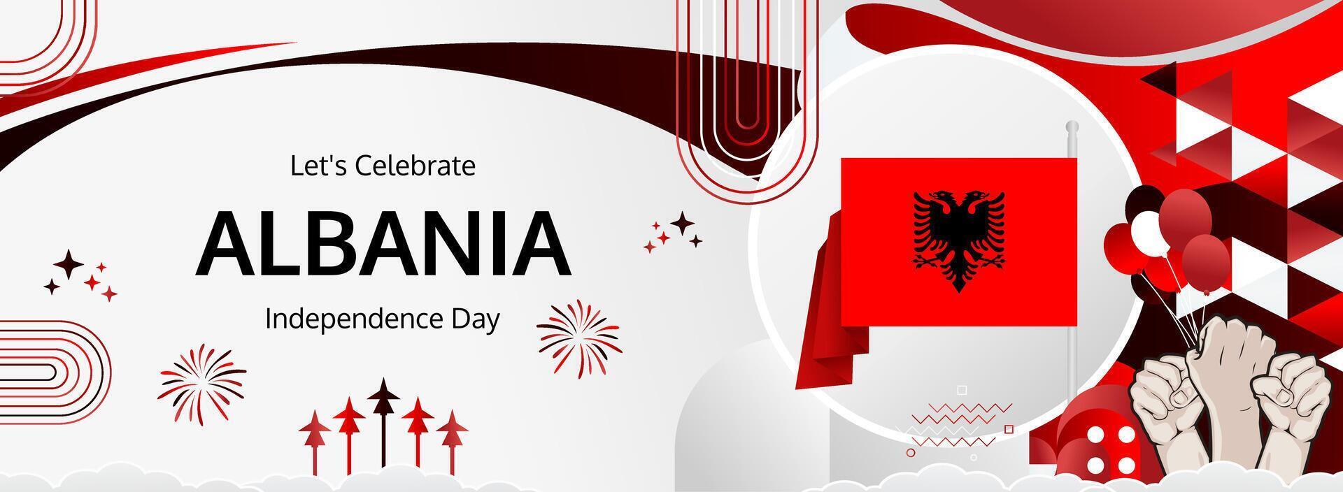 Albania National Day banner Nov 28. Modern greeting header. Albanian flag colors, wide festive background. Ideal for Independence Day travel campaigns. vector