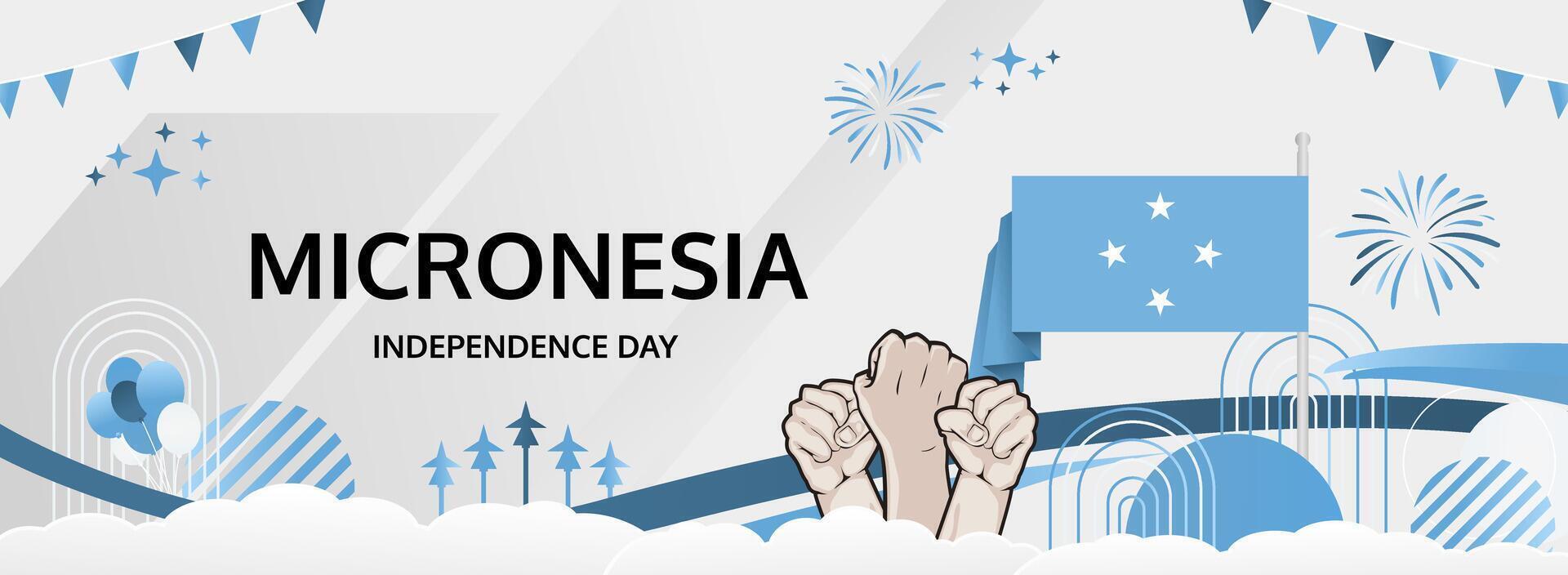 November 3, Happy Micronesia Independence Day banner. Modern festive design. Micronesian National Day wide background with Micronesian flag colors. Ideal for digital headers. vector