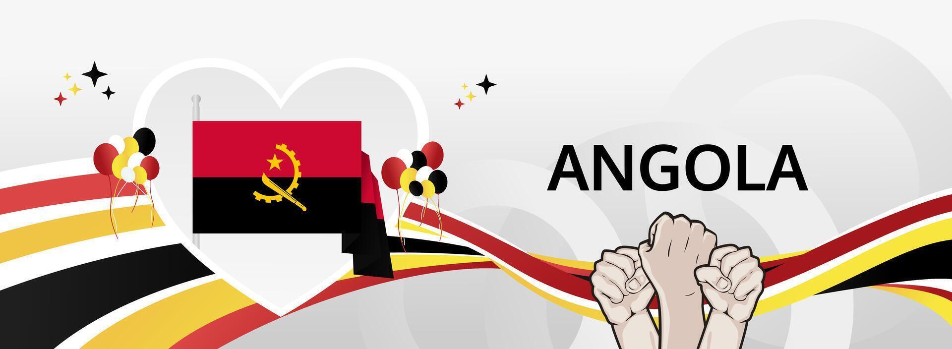 November 11 Angola's Heartbeat Horizontal header for National Day. Lively red black yellow. Perfect for patriotic celebrations, tourism promotions, and website design. vector