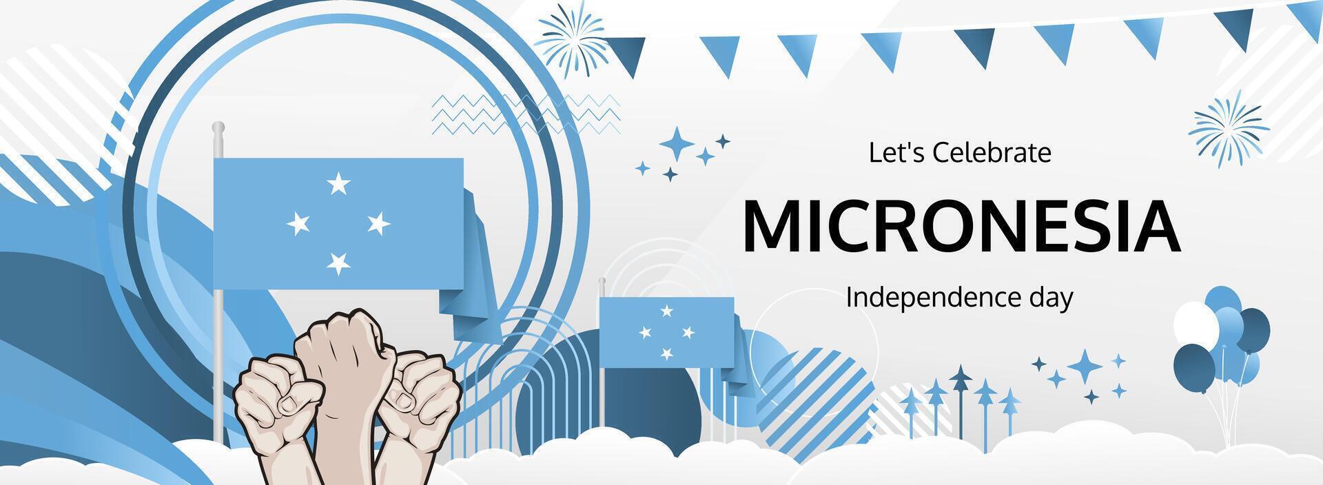 Micronesia Independence Day banner. Modern greeting for November 3, Happy National Day. Festive horizontal background with Micronesian flag colors, ideal for carnival posters, tourism campaigns. vector