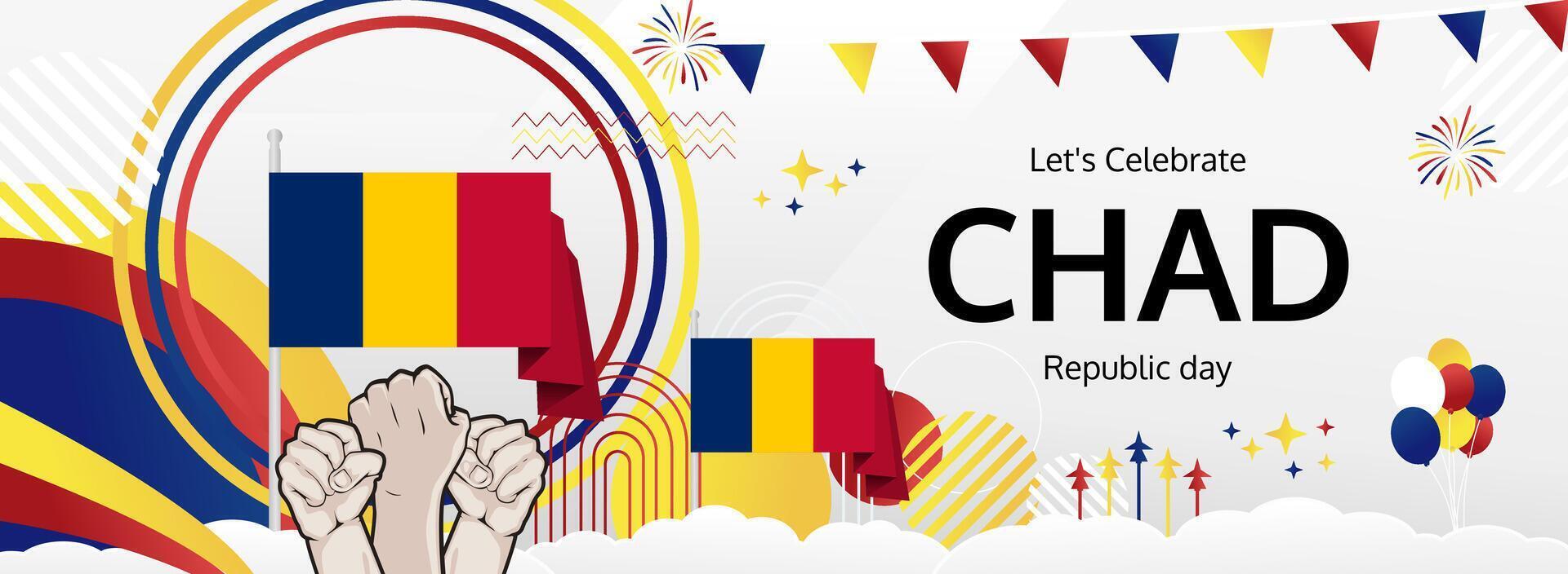Chad National Day greeting banner. Happy Republic Day, November 28. Modern horizontal design featuring Chad flag colors. For posters, events. vector