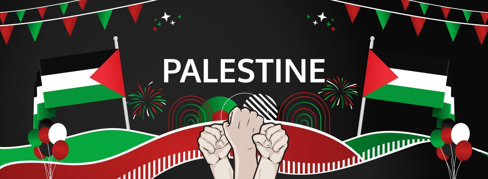 November 15, Happy Palestine Independence Day banner. Modern festive design. Palestinian National Day wide background with black, white, green, red colors. Ideal for digital headers. vector