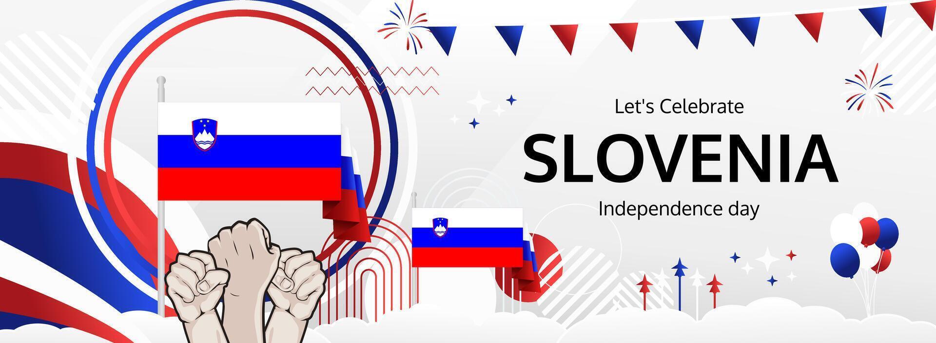 Modern Slovenia National Day banner. Happy Independence and Unity Day, 26 Dec. Flag colors, horizontal design. vector