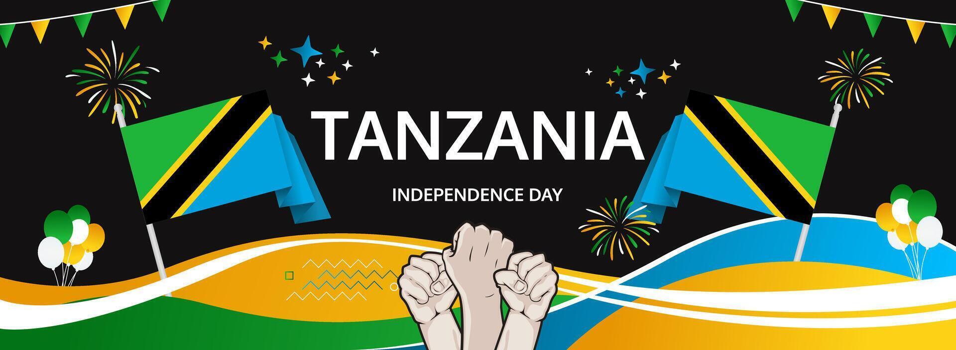 December 9, Happy Tanzania Independence Day banner. Modern festive design. Tanzanian National Day horizontal background with flag colors. vector