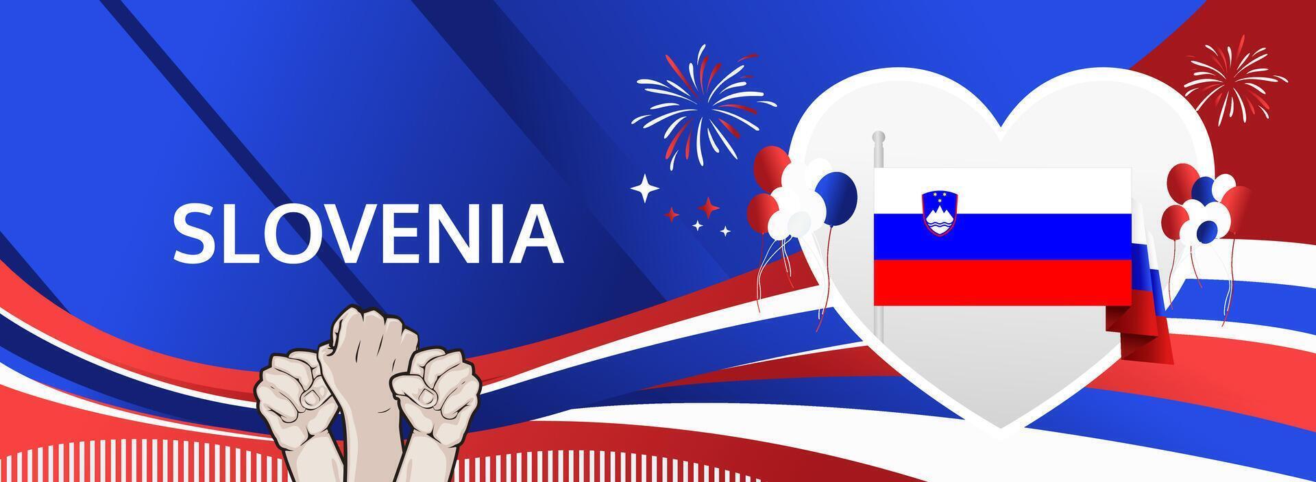 Festive horizontal banner Happy Slovenia Independence and Unity Day, 26 Dec. Modern flag colors. vector