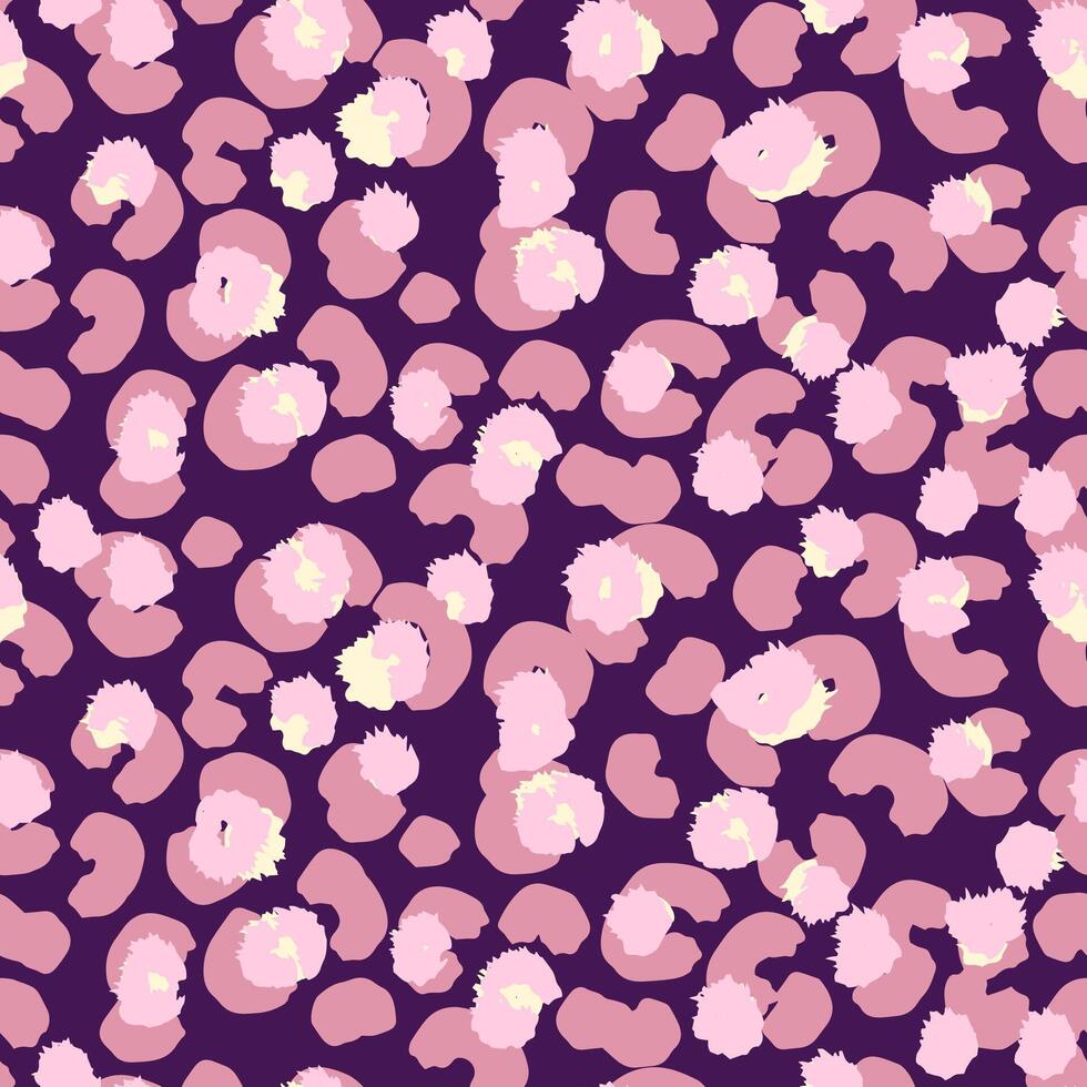 Stylish leopard inspired seamless pattern with pink spots, organic shapes on a burgundy background. Abstract creative print for fashion design, modern decor, and artistic branding projects. vector