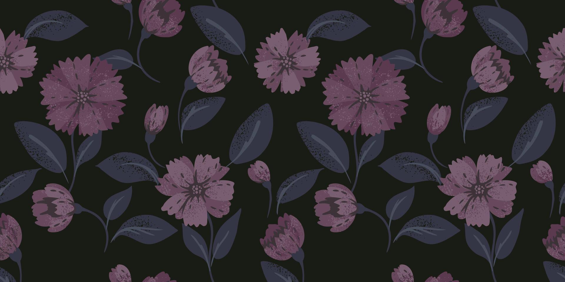 Dark unique seamless pattern with abstract unique flowers and big leaves. hand drawn large floral print. Ornament for designs, children textiles, notebook cover vector