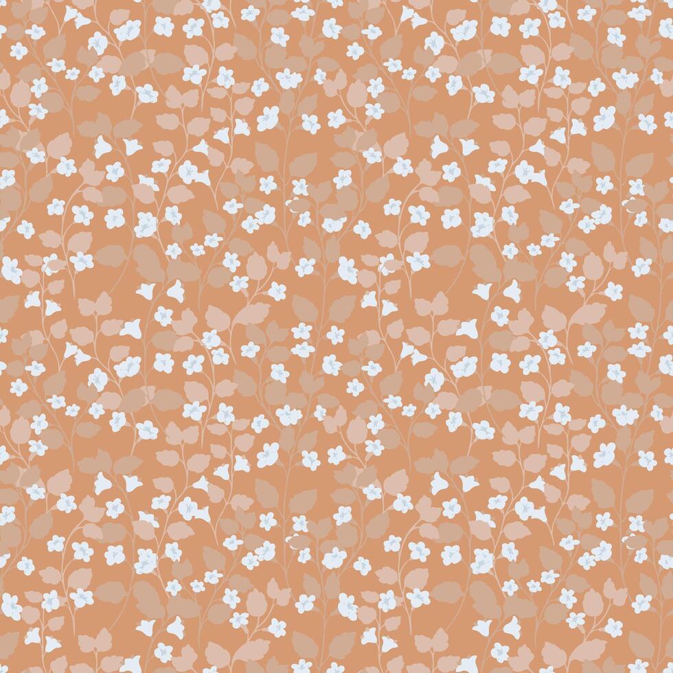 Seamless floral pattern with flowers and leaves on a beige background. Elegant and sophisticated botanical design, perfect for textiles, fashion prints, wallpaper, and packaging vector