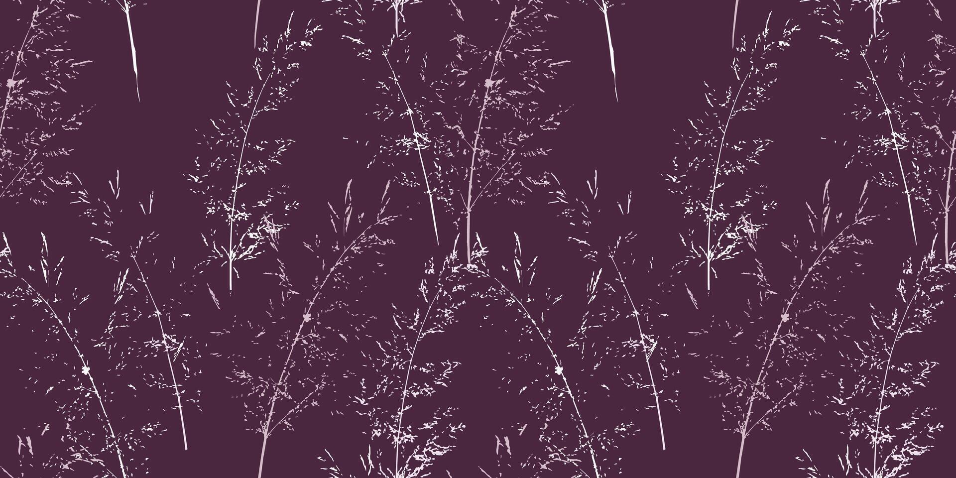 Seamless pattern featuring delicate floral stems on a deep burgundy background. Modern and abstract botanical design perfect for fashion, textiles, digital prints vector