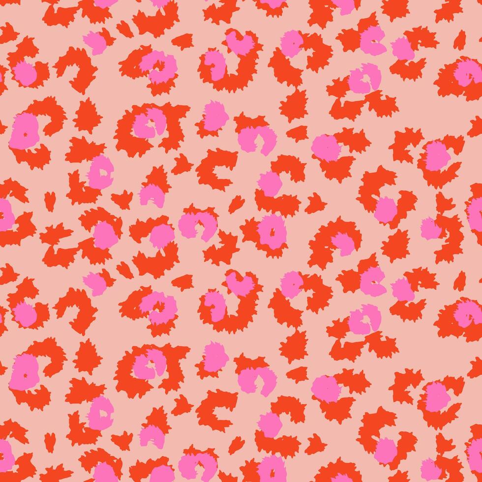 Trendy seamless leopard print pattern with a beige background, vivid red outlines, and pink accents. Perfect for fashion, kids wear, stationery, and playful branding projects. vector