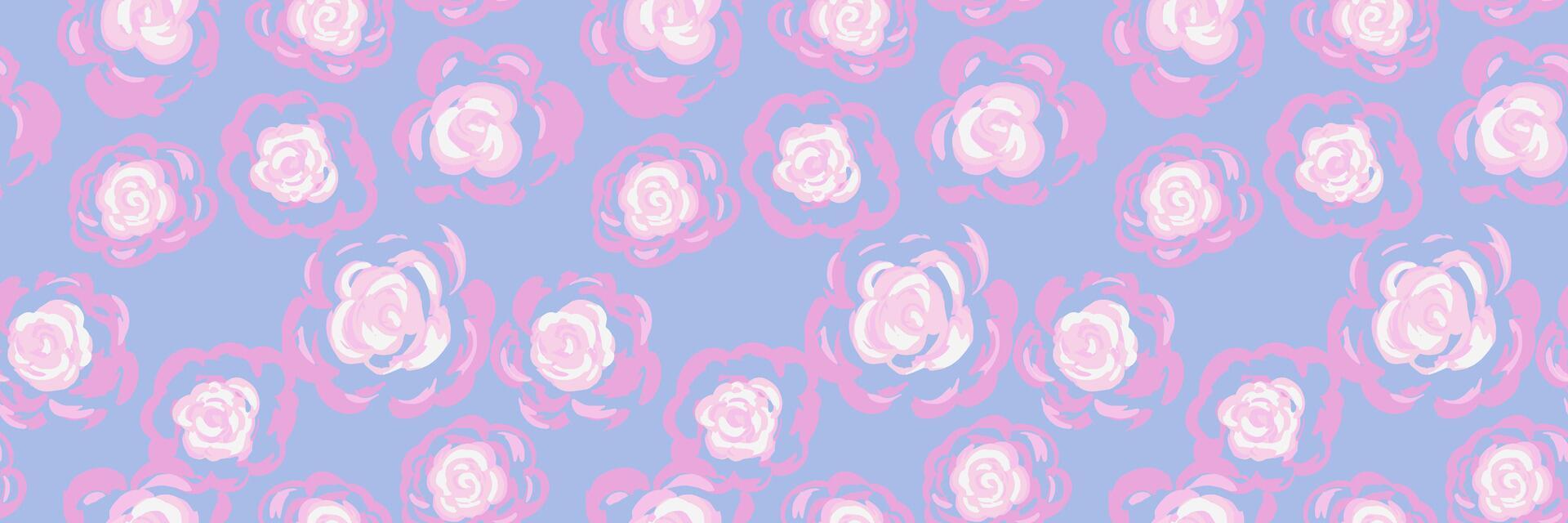 Seamless floral pattern with pink abstract rose shapes on a soft blue background. Nature blooming ornament for fabric, wrapping paper, wallpaper, fashion vector