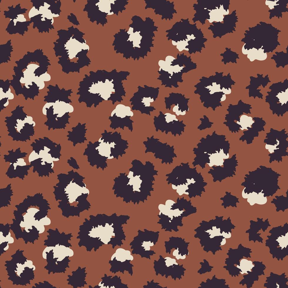 Seamless leopard pattern in earthy tones with black and cream spots on a warm brown background. abstract design animal print. Perfect for fashion, textiles, wild sophistication and elegance. vector