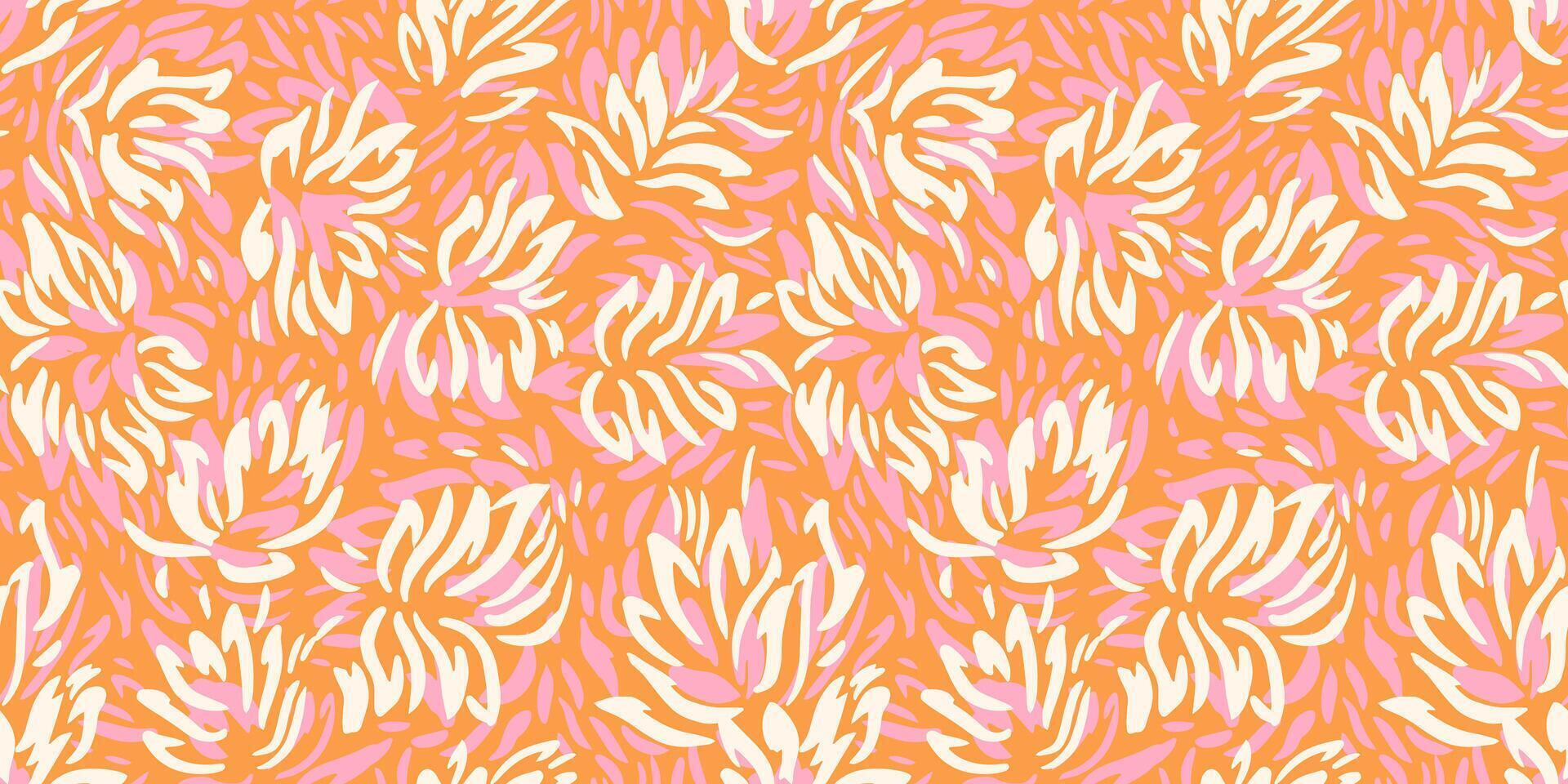Seamless pattern featuring dynamic abstract floral shapes in rich orange tones. Perfect for print design textiles, wrapping paper, wallpapers, and contemporary decorative projects vector