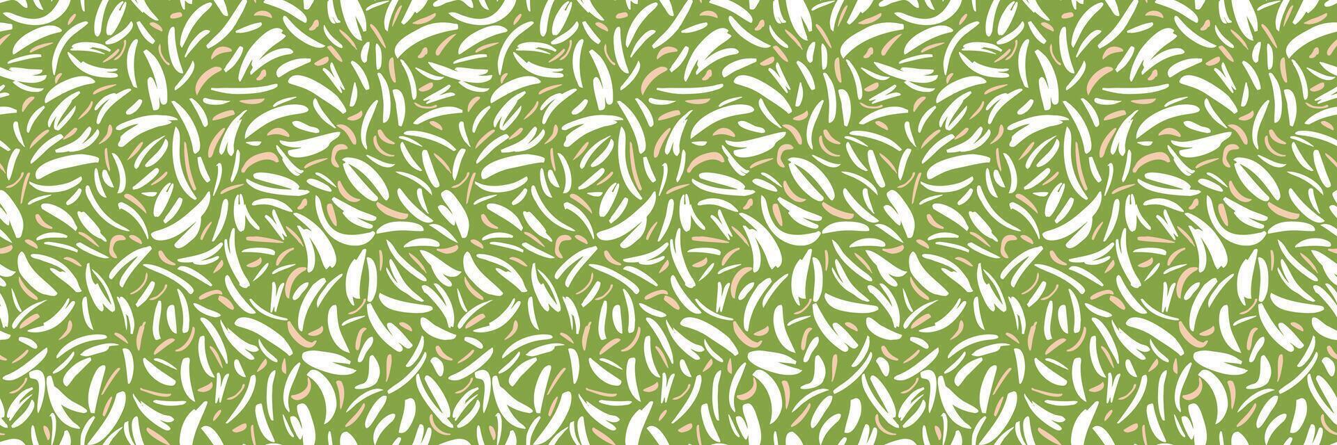Seamless abstract pattern with curved shapes resembling organic strokes on a green background. Plain minimalist print for fabric design, wrapping paper, home decor, packaging, vector