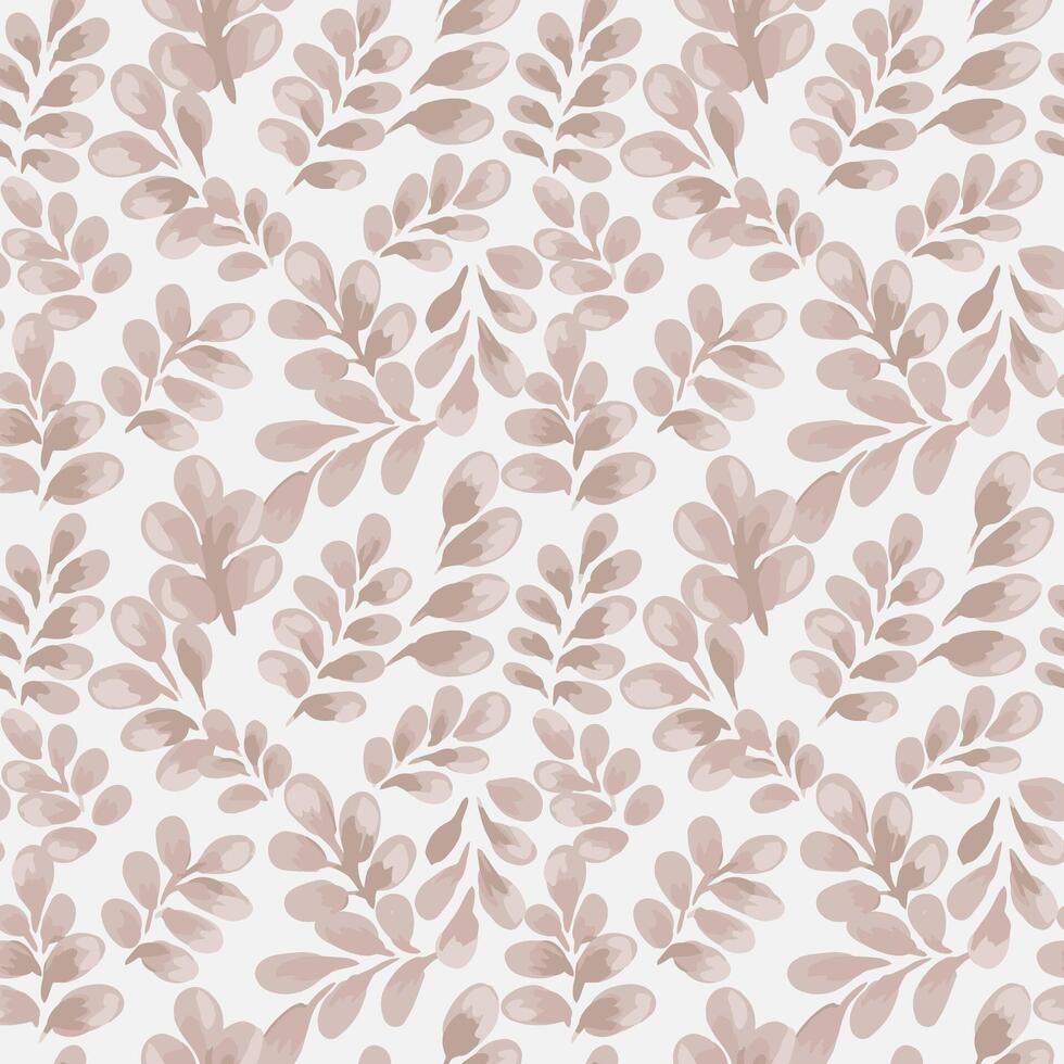 Seamless pattern featuring lush beige leaves on a light background. Pastel, hand painted foliage creates a bold and refreshing botanical design, perfect for fabric, wallpaper, wrapping paper vector