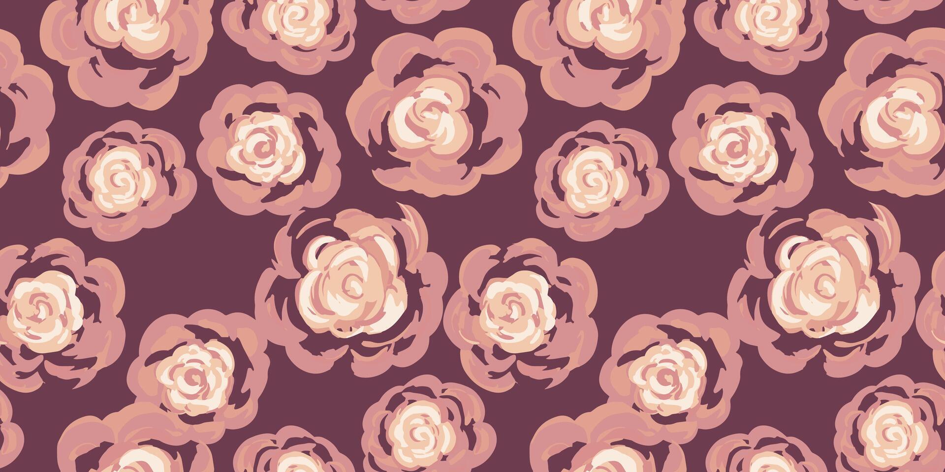 Elegant seamless floral pattern with hand drawn abstract roses in pastel beige tones on a brown background. Perfect for textiles, wallpapers, packaging, romantic themed designs vector