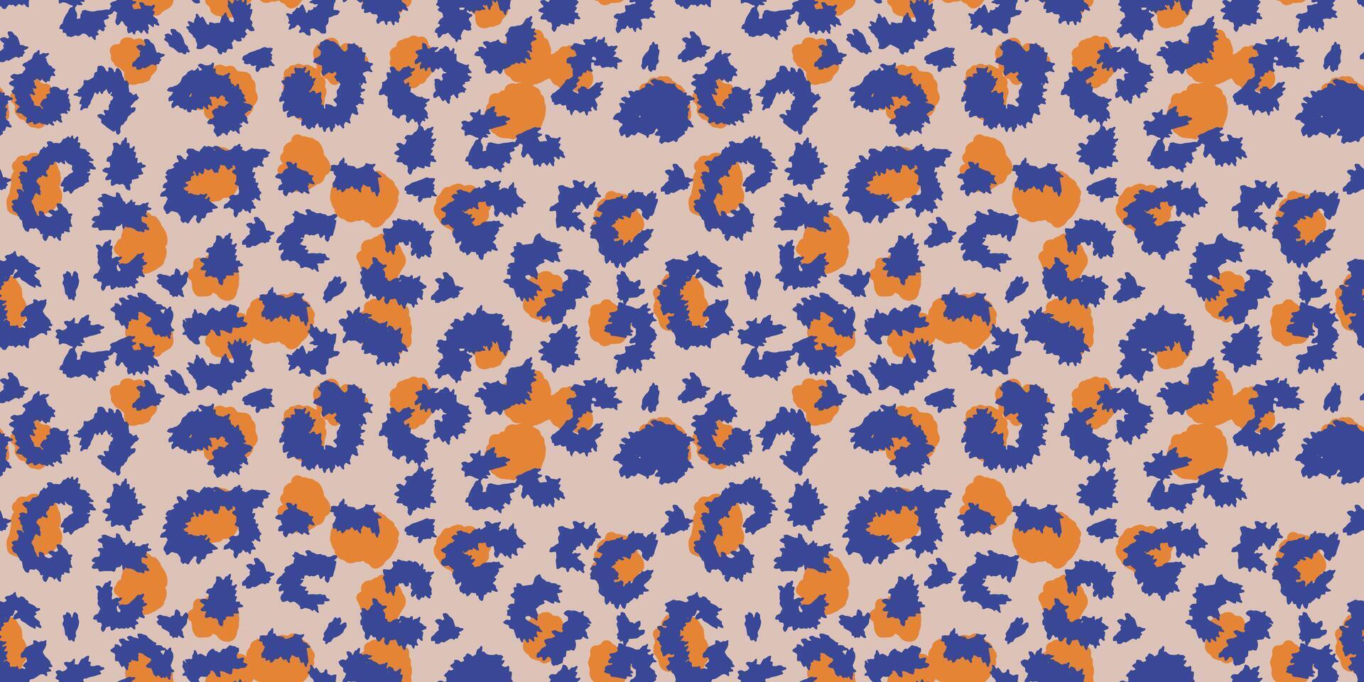 Seamless pattern inspired by leopard print with a modern twist. Features bold blue spots on a beige background with yellow accents. Perfect for fashion, textiles, design vector
