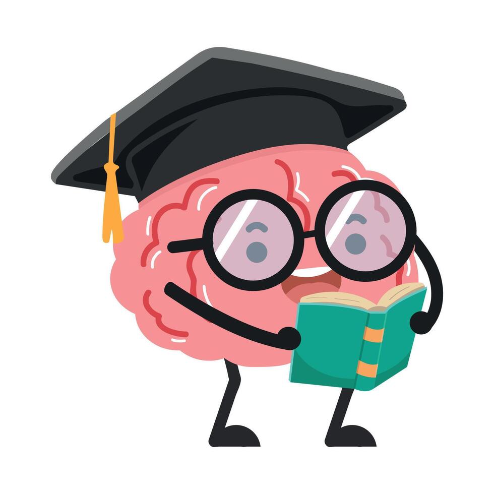 Brain Mascot Graduating with a Book vector