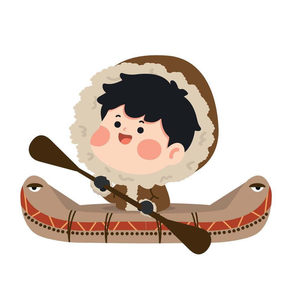 Illustration of an Eskimo Boy in Kayak vector