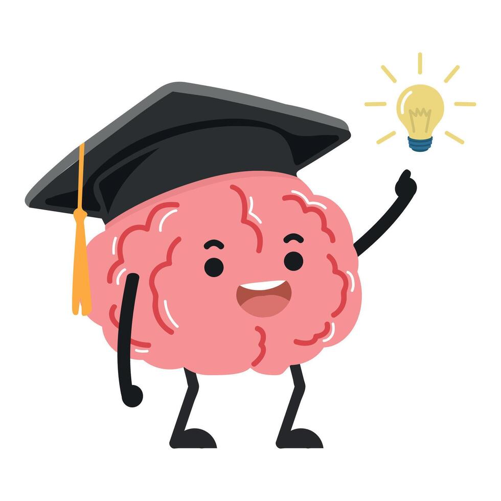 Brain with Graduation Cap and Light Bulb vector