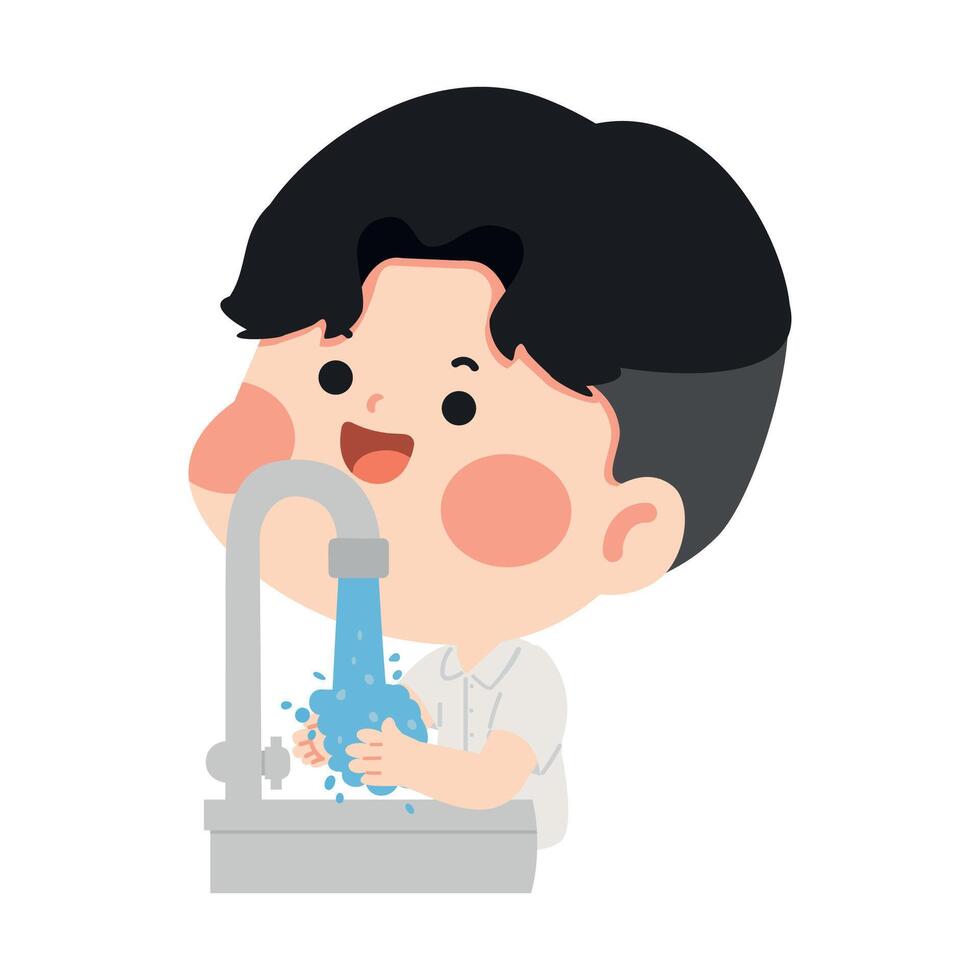 Boy practicing hand hygiene at sink vector