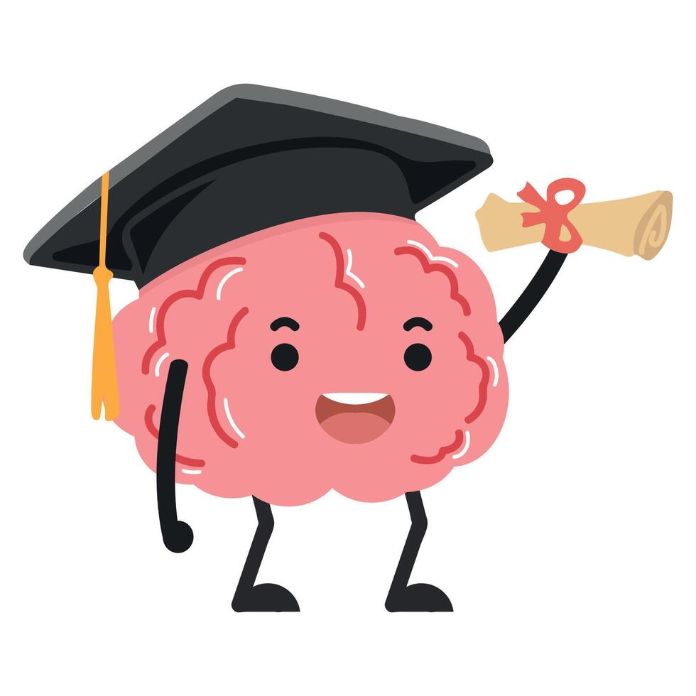 Brain Character with Graduation Cap vector