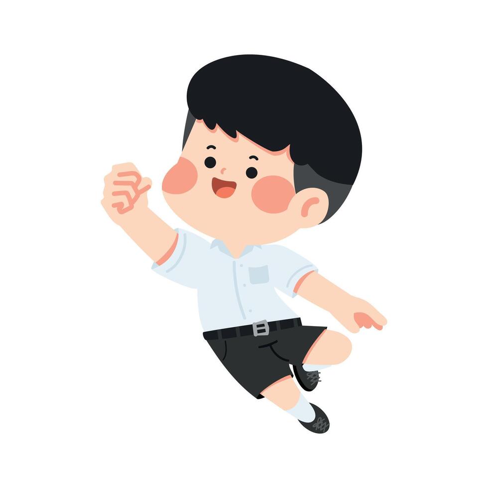 Illustration of Happy Boy Jumping in School Uniform vector