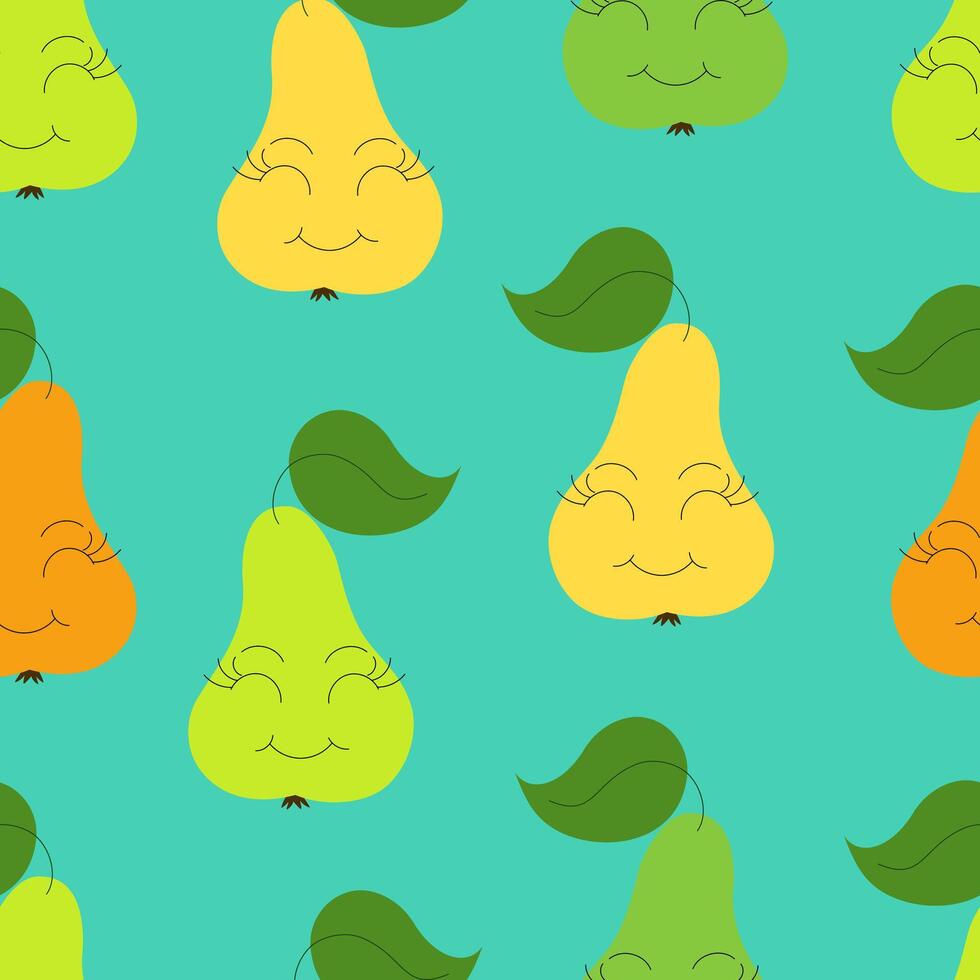 Cute Cartoon Pears Seamless Pattern vector