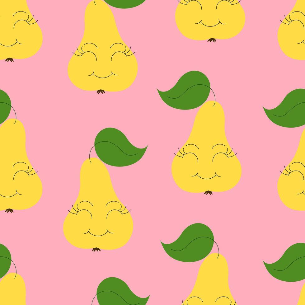 Cute Cartoon Pears Seamless Patternperas on pink vector