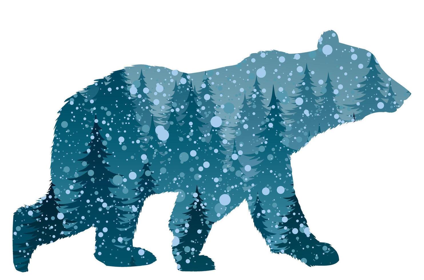 The Silhouette of bear with forest. vector