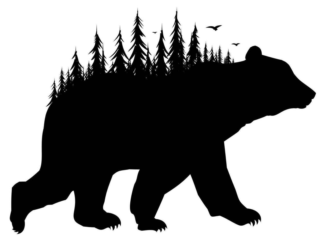 Silhouette of bear with forest. vector