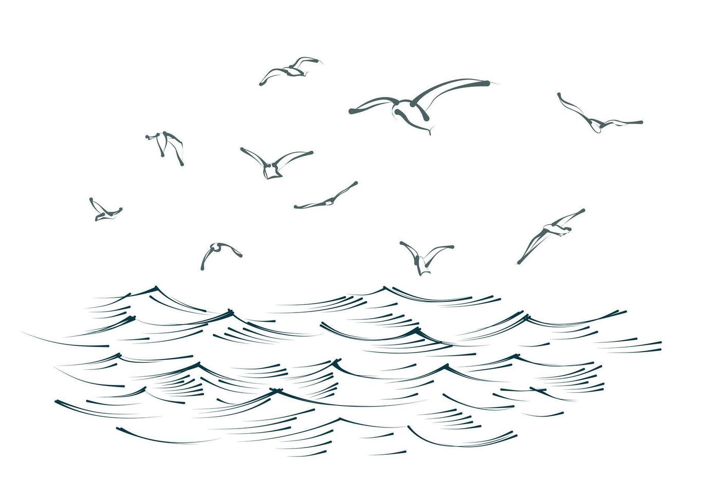 Flock of birds with blue sea. vector