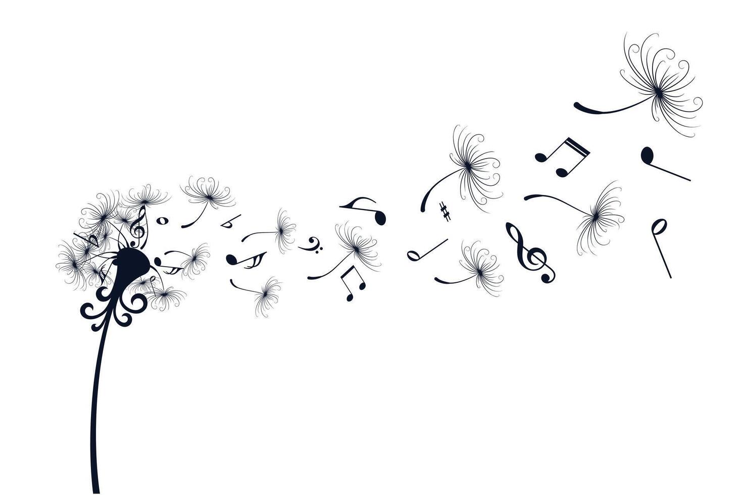 Dandelion with music notes. vector