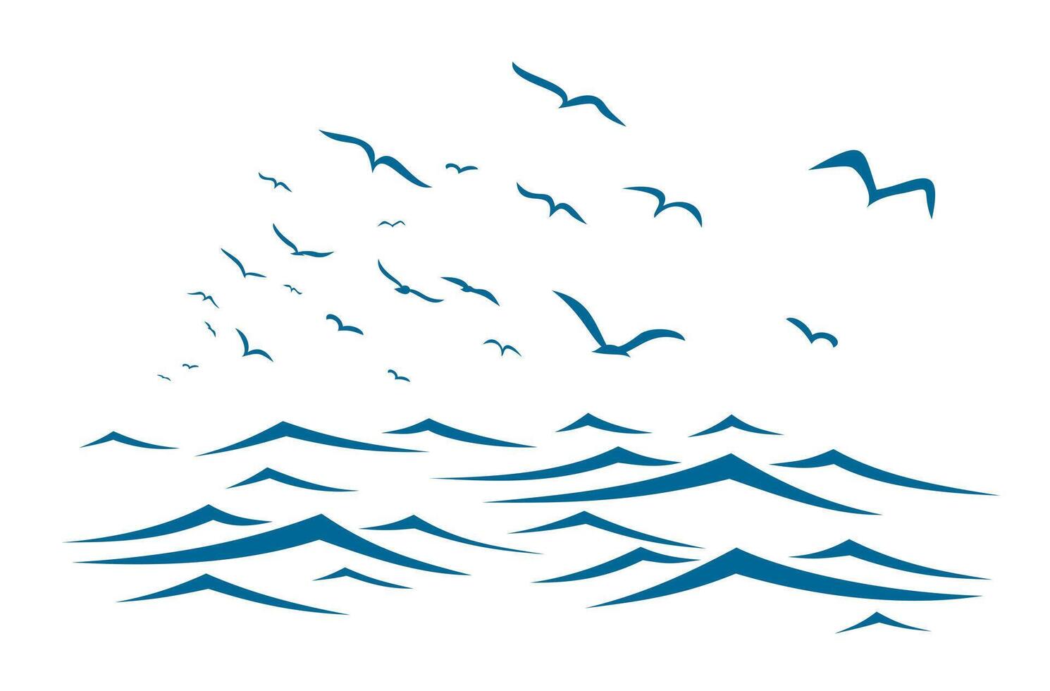 Sea with birds. vector