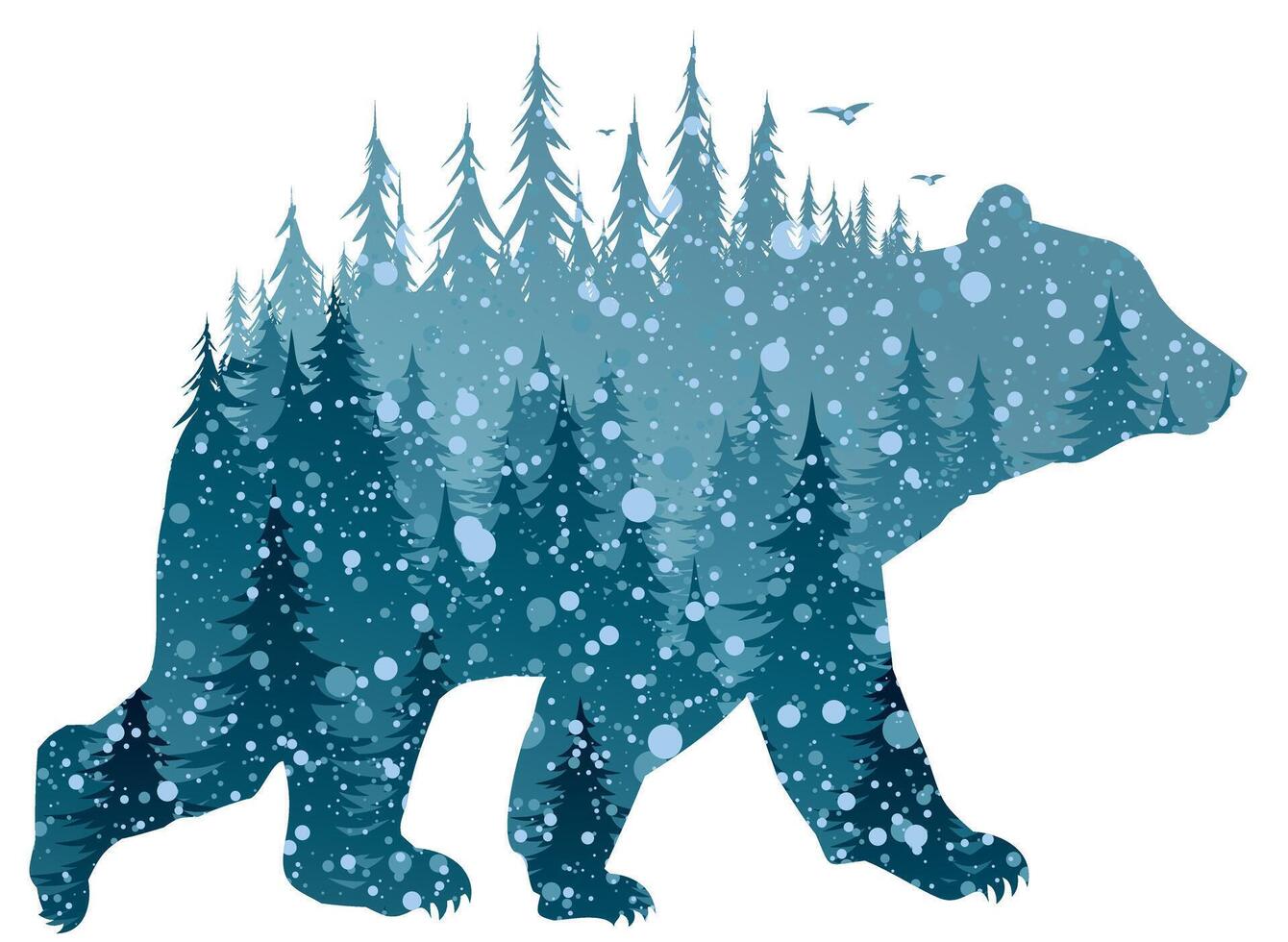 Bear with winter forest. vector