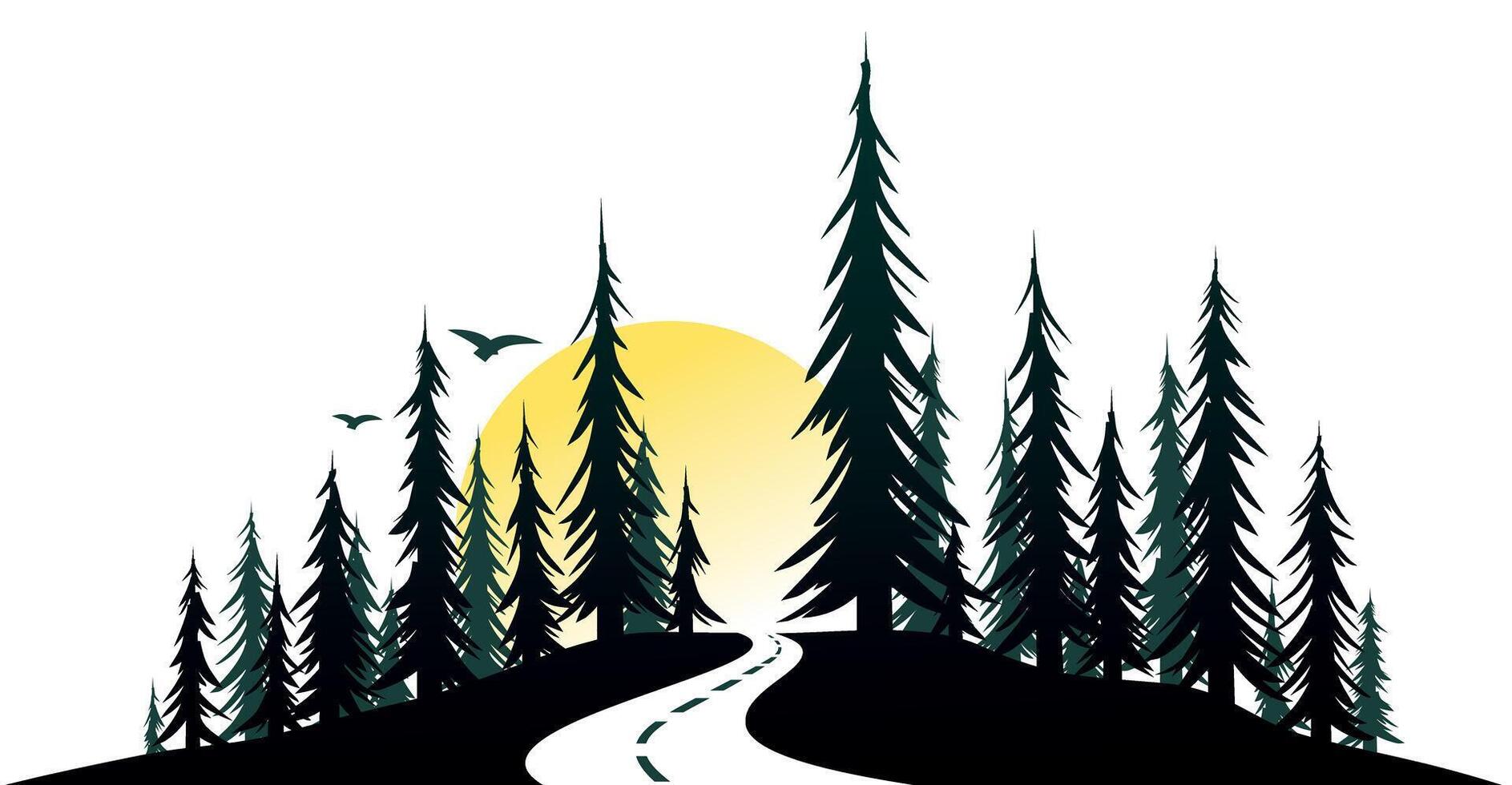 Green forest with road. vector