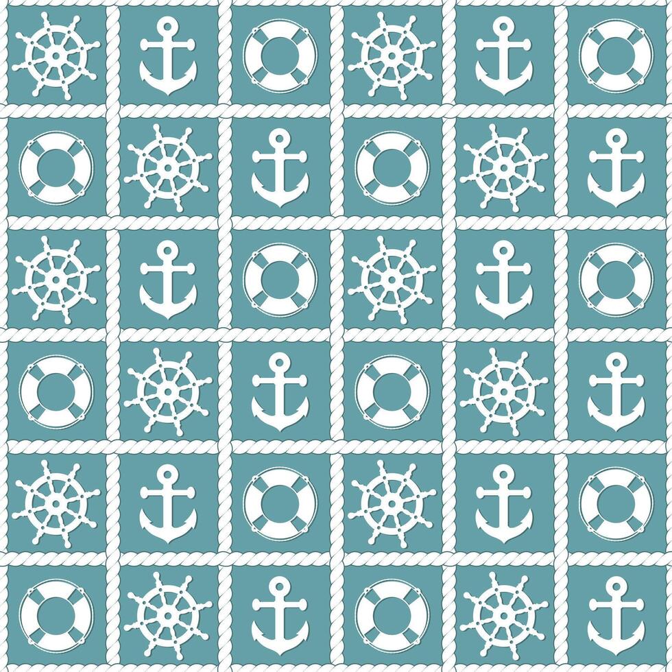 A seamless blue background with ship symbols. vector