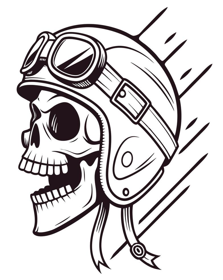 A vintage-style illustration of a skull wearing a pilot's helmet and goggles, grinning with an expression of excitement vector