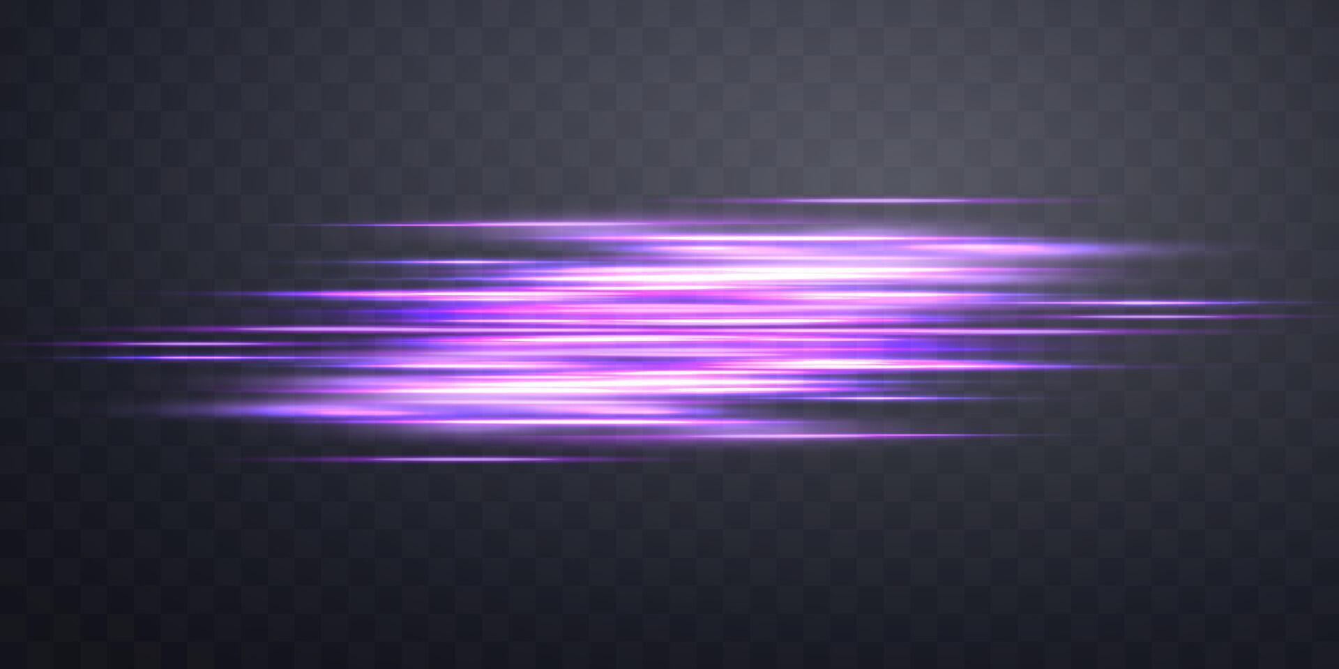 Purple horizontal lensflare. Light flash with rays or violet spotlight and bokeh. Glow flare light effect. vector