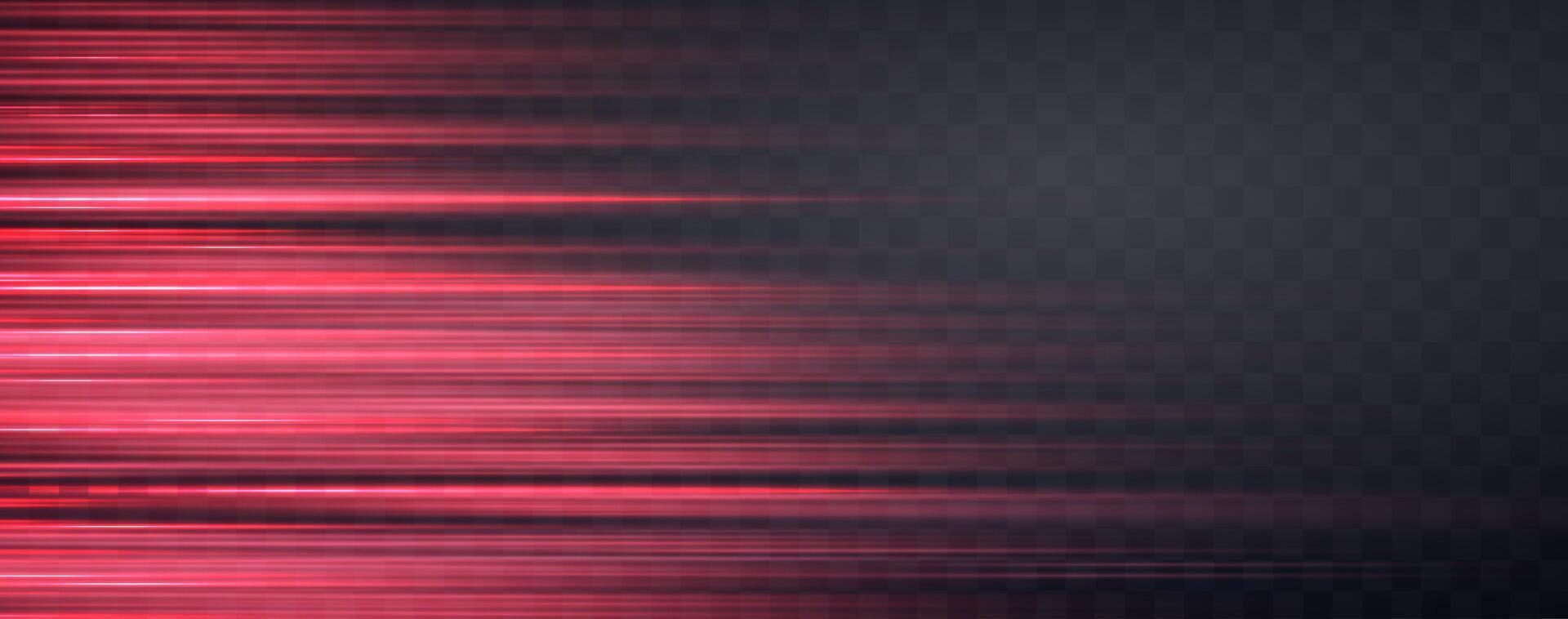 Speed rays, velocity light neon flow, zoom in motion effect, red glow speed lines, colorful light stripes. vector