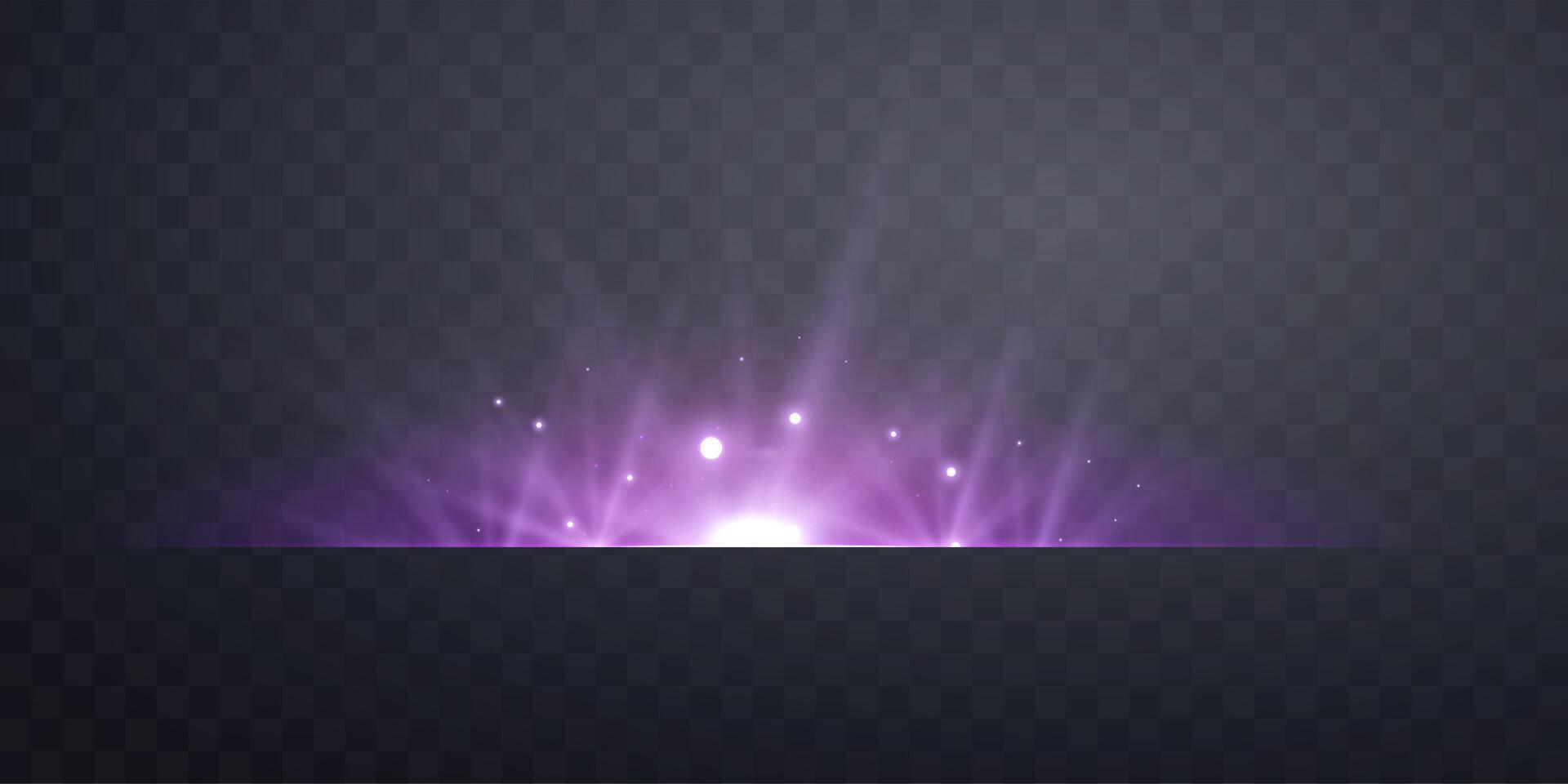 Purple horizontal lensflare. Light flash with rays or violet spotlight vector
