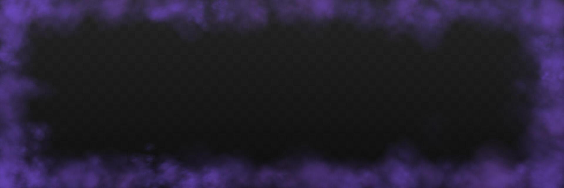 Realistic purple smoke or haze frame, overlay effect on a dark background. Magic fog, vapor. Abstract illustration vector